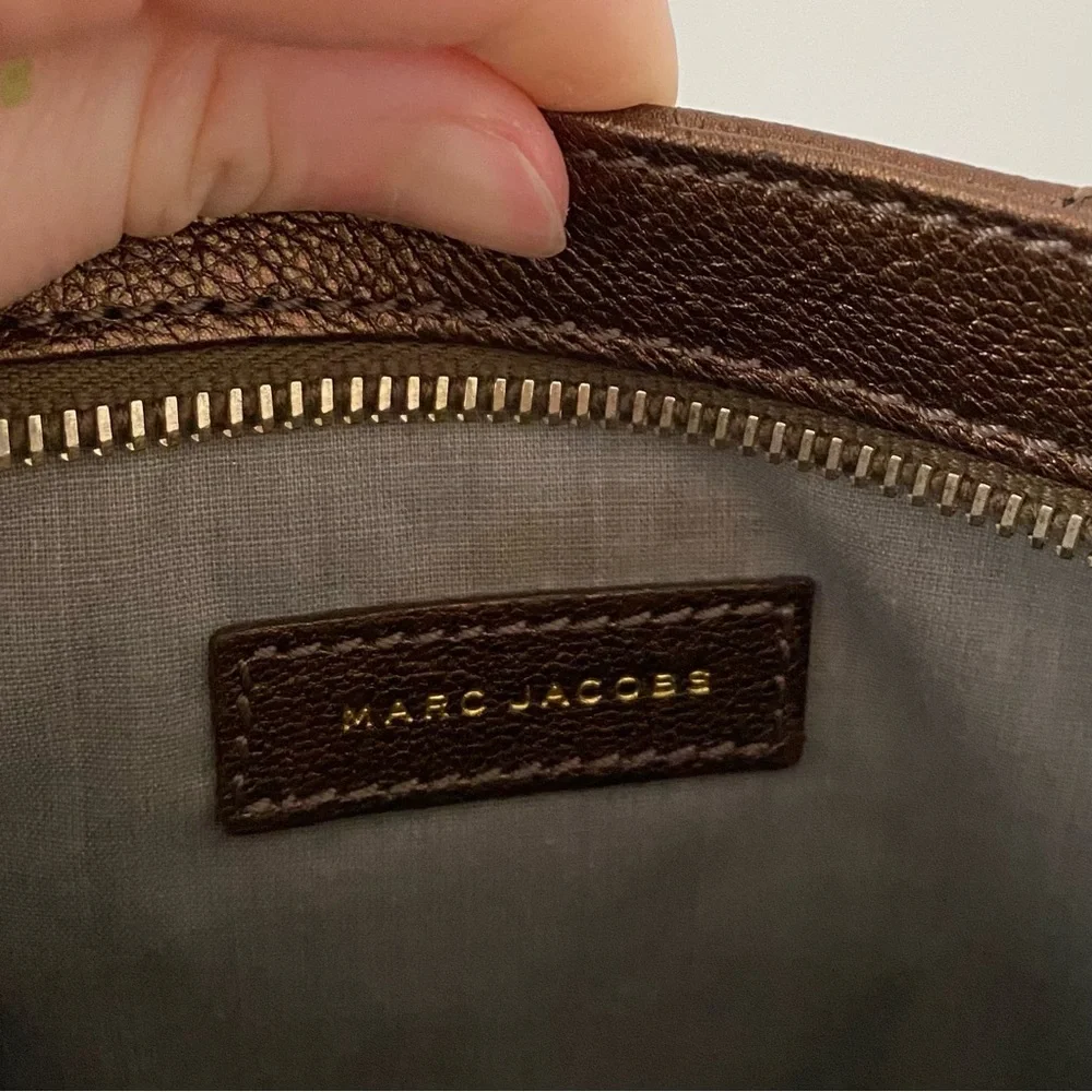 Marc Jacobs Made in Italy Brown Metallic Quilted Leather Wristlet Clutch Pouch